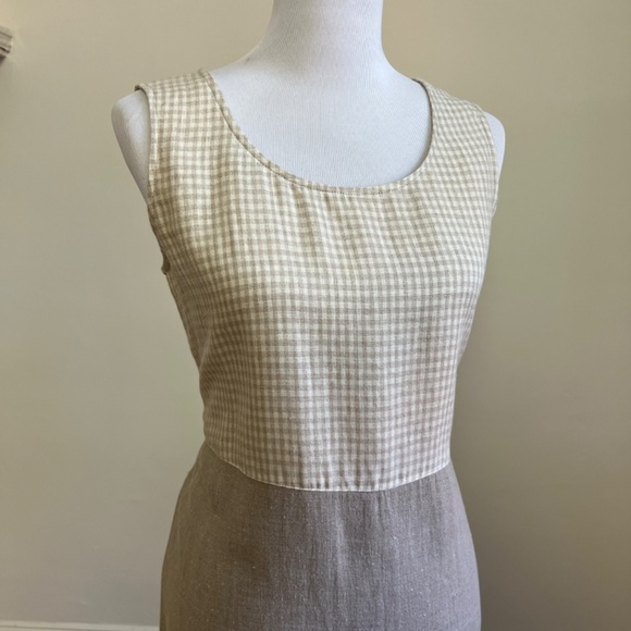 Vintage Carol Anderson California 100% Linen Cottagecore Checkered Neutral Dress - Picture 6 of 11